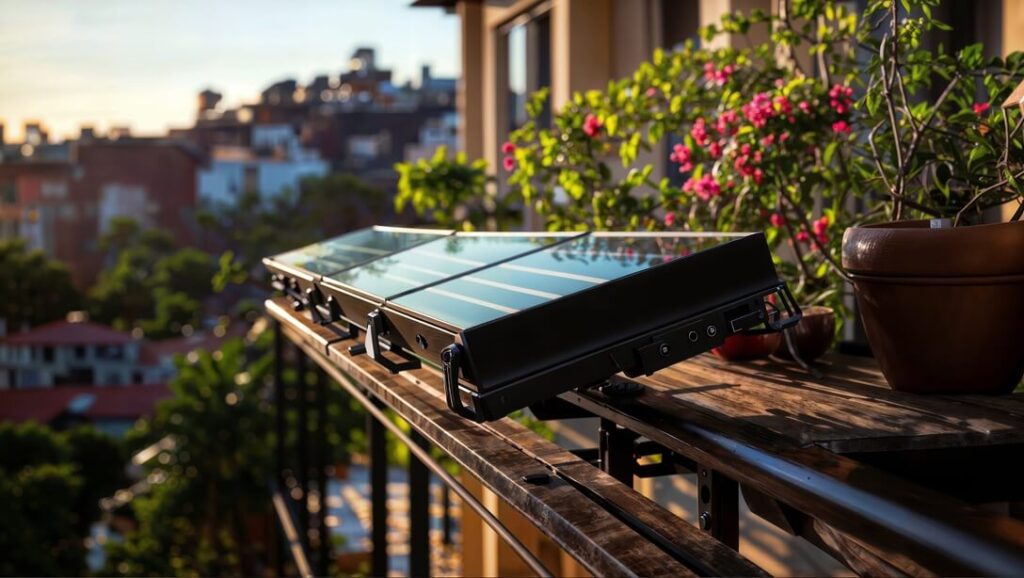 Ein Solarpanel montiert an einem Balkon