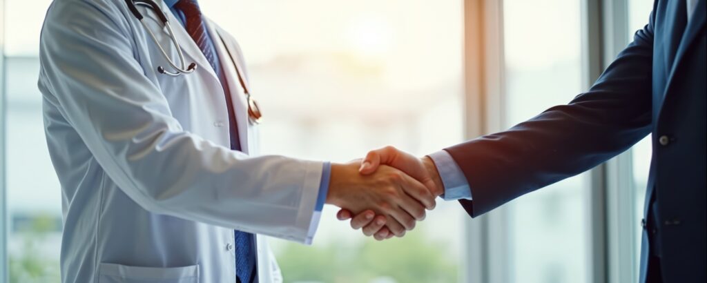 Hausarzt Erlangen und Patient geben sich die Hand
