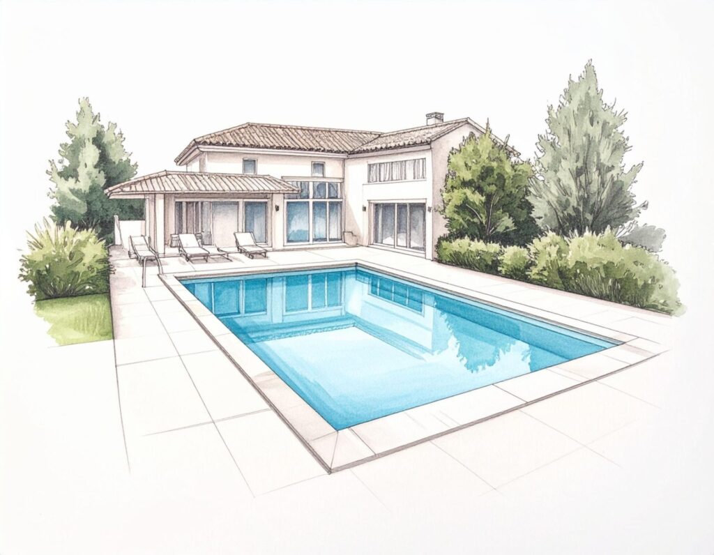 Architekturzeichnung eines modernen Gartenpools